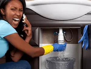 Emergency plumbing repair for a leaking sink drain under a bathroom vanity in Charlotte, NC